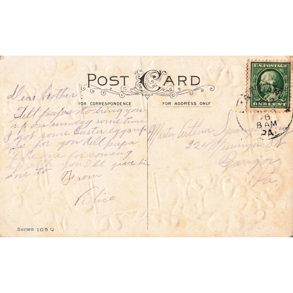 Easter Greetings Postcard 1910 Embossed Cross Church Landscape Pink Flowers - Picture 2 of 2